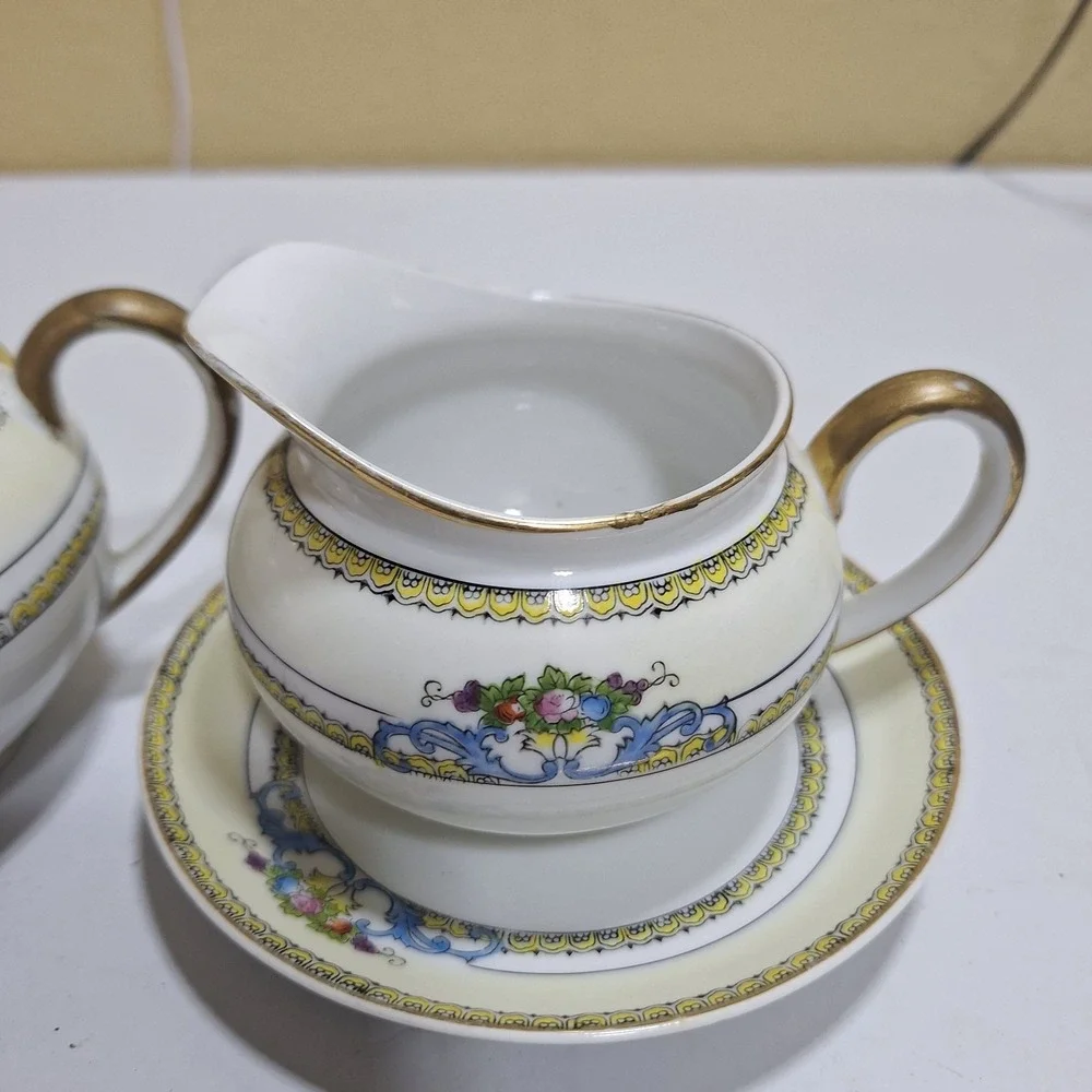 Antique Noritake Malvern Hand Painted Sugar Bowl Creamer Underplate Japan M Mark